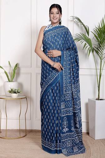 Floral printed pure cotton ethnic saree for woman