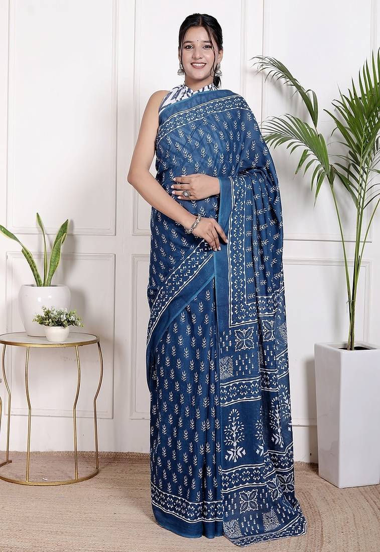 Floral printed pure cotton ethnic saree for woman