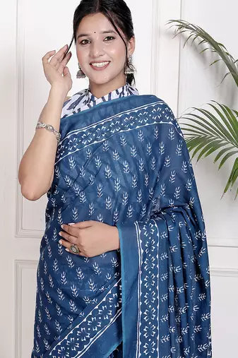 Floral printed  cotton ethnic saree for woman