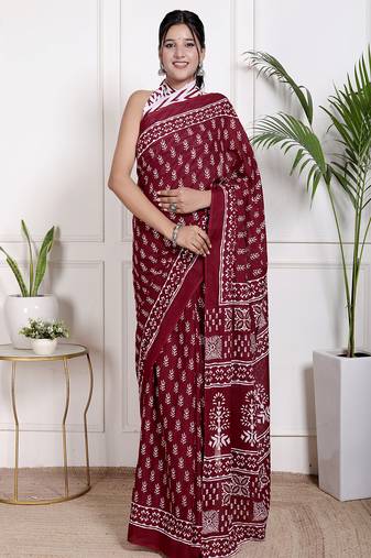 Floral printed pure cotton ethnic saree for woman