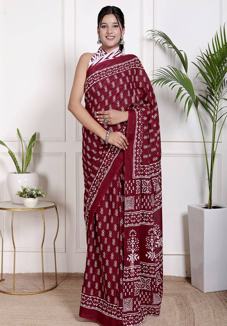 Floral printed pure cotton ethnic saree for woman