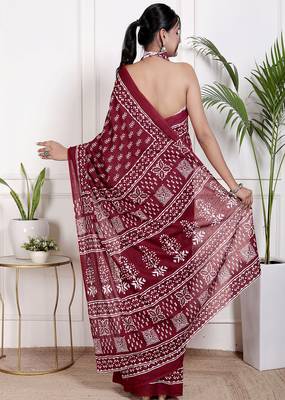 Floral printed cotton ethnic saree for woman 2