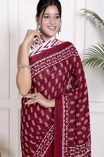 Floral printed  cotton ethnic saree for woman