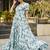 Women turquoise blue all-over floral print georgette fit & flare gown