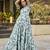 Women turquoise blue all-over floral print georgette fit & flare gown