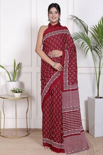 Floral printed pure cotton ethnic saree for woman