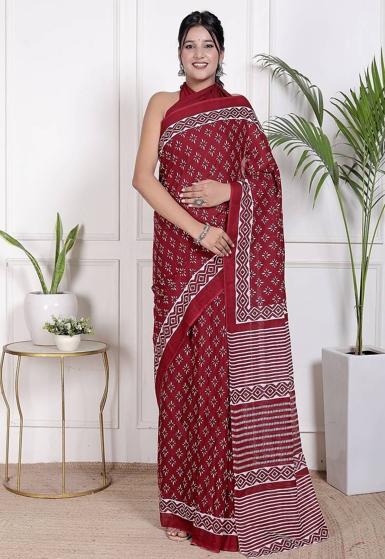 Floral printed pure cotton ethnic saree for woman