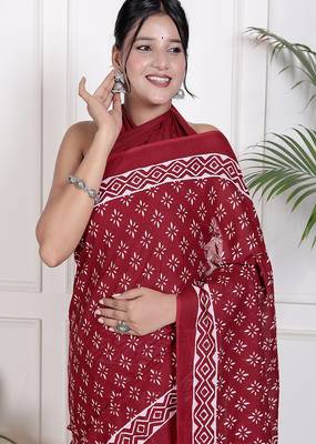 Floral printed cotton ethnic saree for woman 3