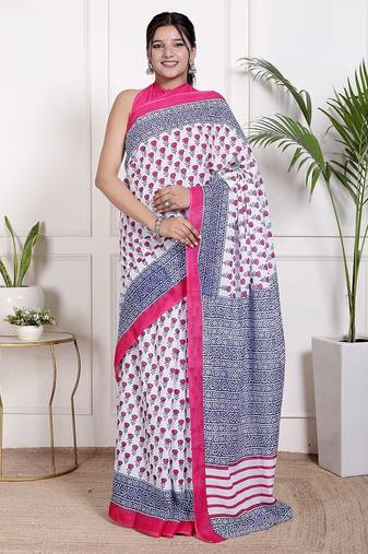 Floral printed pure cotton ethnic saree for woman