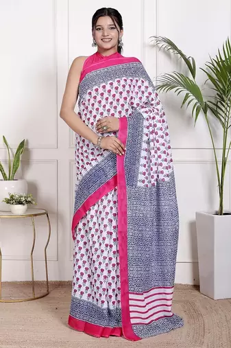 Floral printed pure cotton ethnic saree for woman