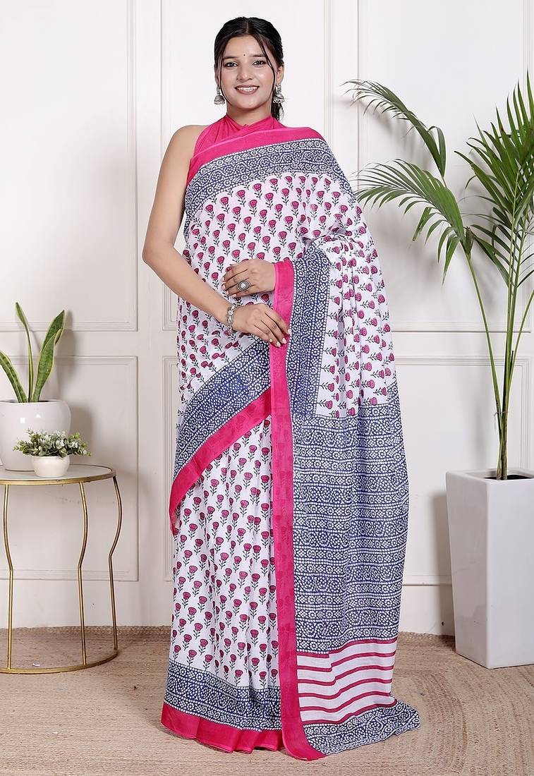 Floral printed pure cotton ethnic saree for woman
