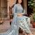 Grey printed cotton blend stitched geometric print salwar kurta dupatta for women