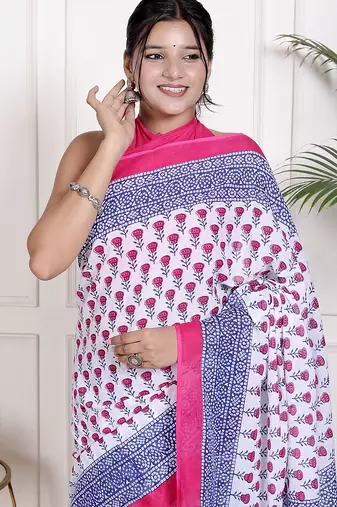Floral printed  cotton ethnic saree for woman