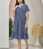 blue poly cotton gown with geometric striped design