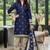 Blue printed cotton blend stitched geometric print salwar kurta dupatta for women