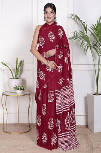 Floral printed pure cotton ethnic saree for woman