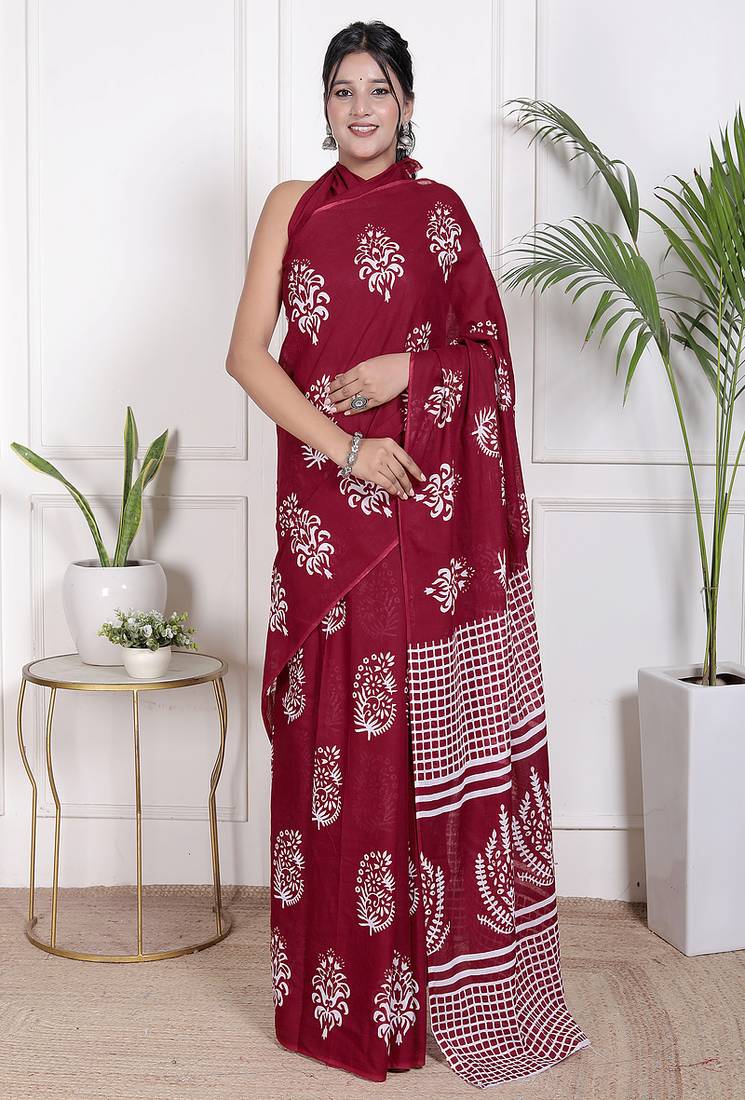 Floral printed pure cotton ethnic saree for woman