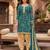 Teal printed cotton blend stitched geometric print salwar kurta dupatta for women