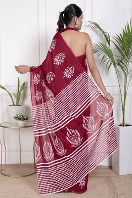 Floral printed cotton ethnic saree for woman 2