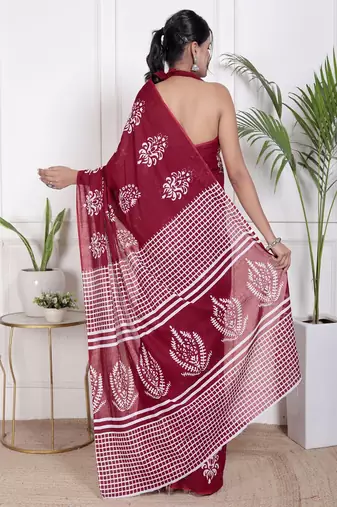 Floral printed  cotton ethnic saree for woman