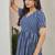 Women blue geometric striped print poly cotton fit & flare gown