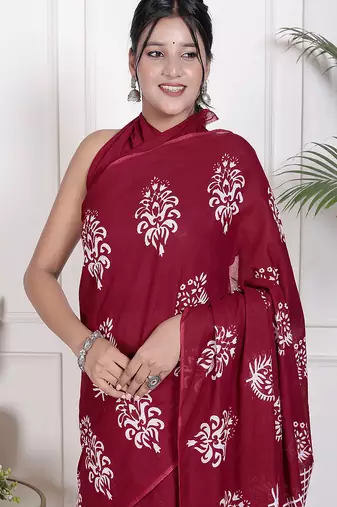 Floral printed  cotton ethnic saree for woman