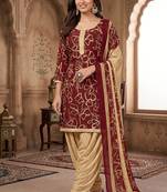 Red printed cotton blend stitched geometric print salwar kurta dupatta for women