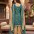 Teal printed cotton blend stitched geometric print salwar kurta dupatta for women