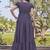 Women navy blue all-over floral print poly cotton fit & flare gown