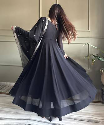 black fox georgette anarkali suit with koti embroidery 3
