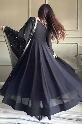 black fox georgette anarkali suit with koti embroidery