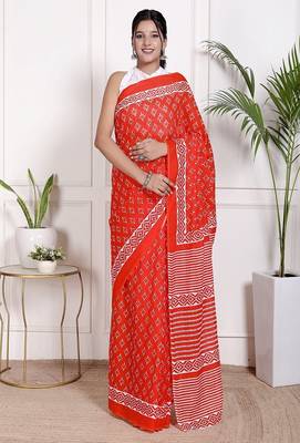 Floral printed cotton ethnic saree for woman 1
