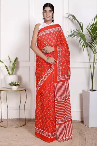 Floral printed pure cotton ethnic saree for woman