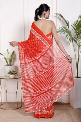 Floral printed cotton ethnic saree for woman 2