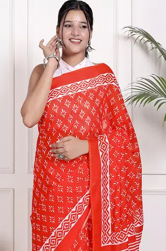Floral printed  cotton ethnic saree for woman