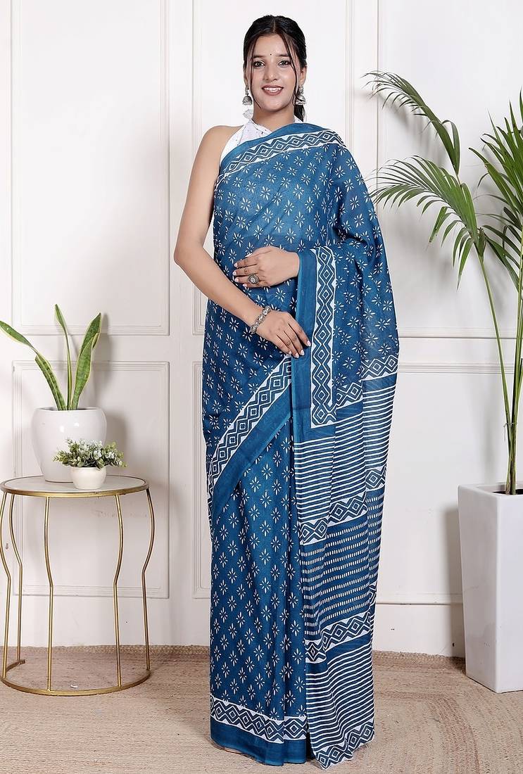 Floral printed pure cotton ethnic saree for woman
