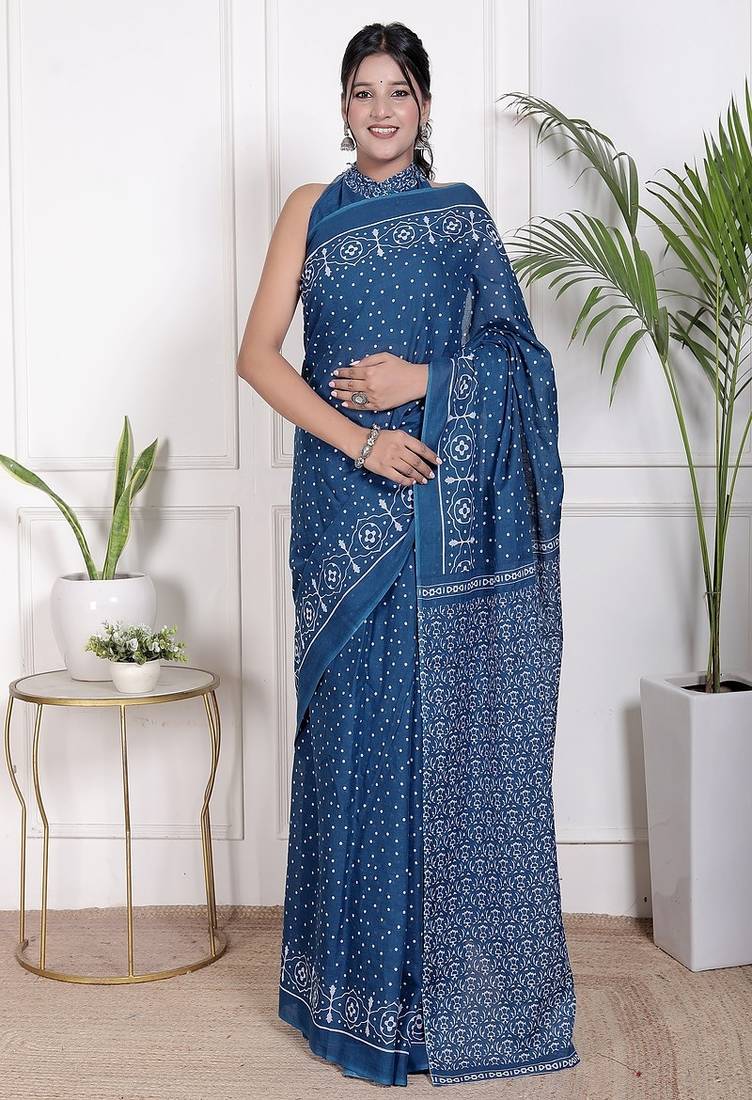 Floral printed pure cotton ethnic saree for woman