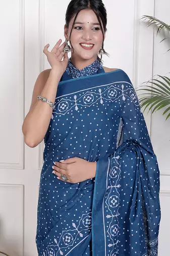 Floral printed  cotton ethnic saree for woman
