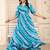 Women blue striped print georgette fit & flare gown