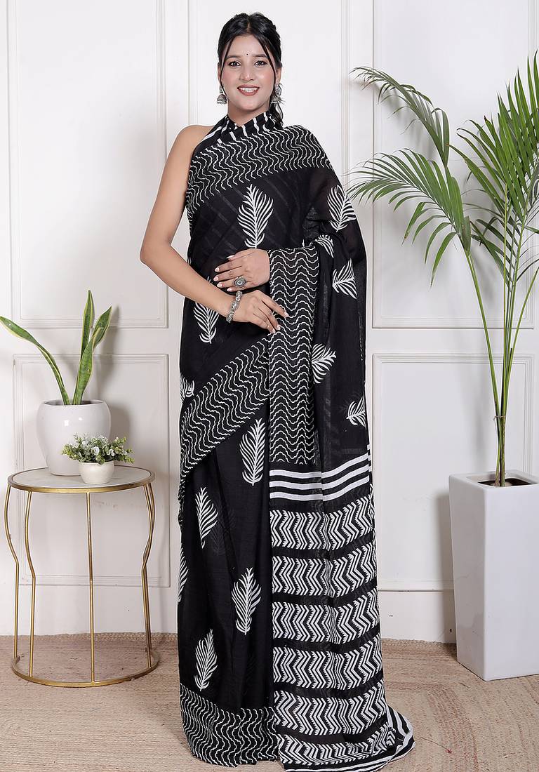 Floral printed pure cotton ethnic saree for woman