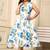 blue polyester midi dress with floral printed design