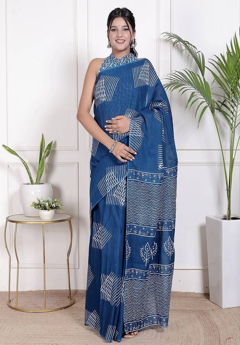 Floral printed pure cotton ethnic saree for woman