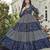 Women navy blue leaf printed tiered anarkali maxi dress