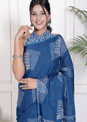 Floral printed cotton ethnic saree for woman 3