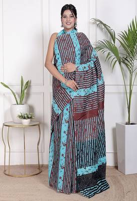 Floral printed cotton ethnic saree for woman 1
