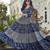 Women navy blue leaf printed tiered anarkali maxi dress