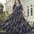Women black floral printed flared anarkali maxi dress