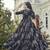 Women black floral printed flared anarkali maxi dress