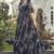 Women black floral printed flared anarkali maxi dress