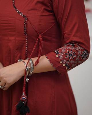 Blood red cotton printed tulip suit set 4